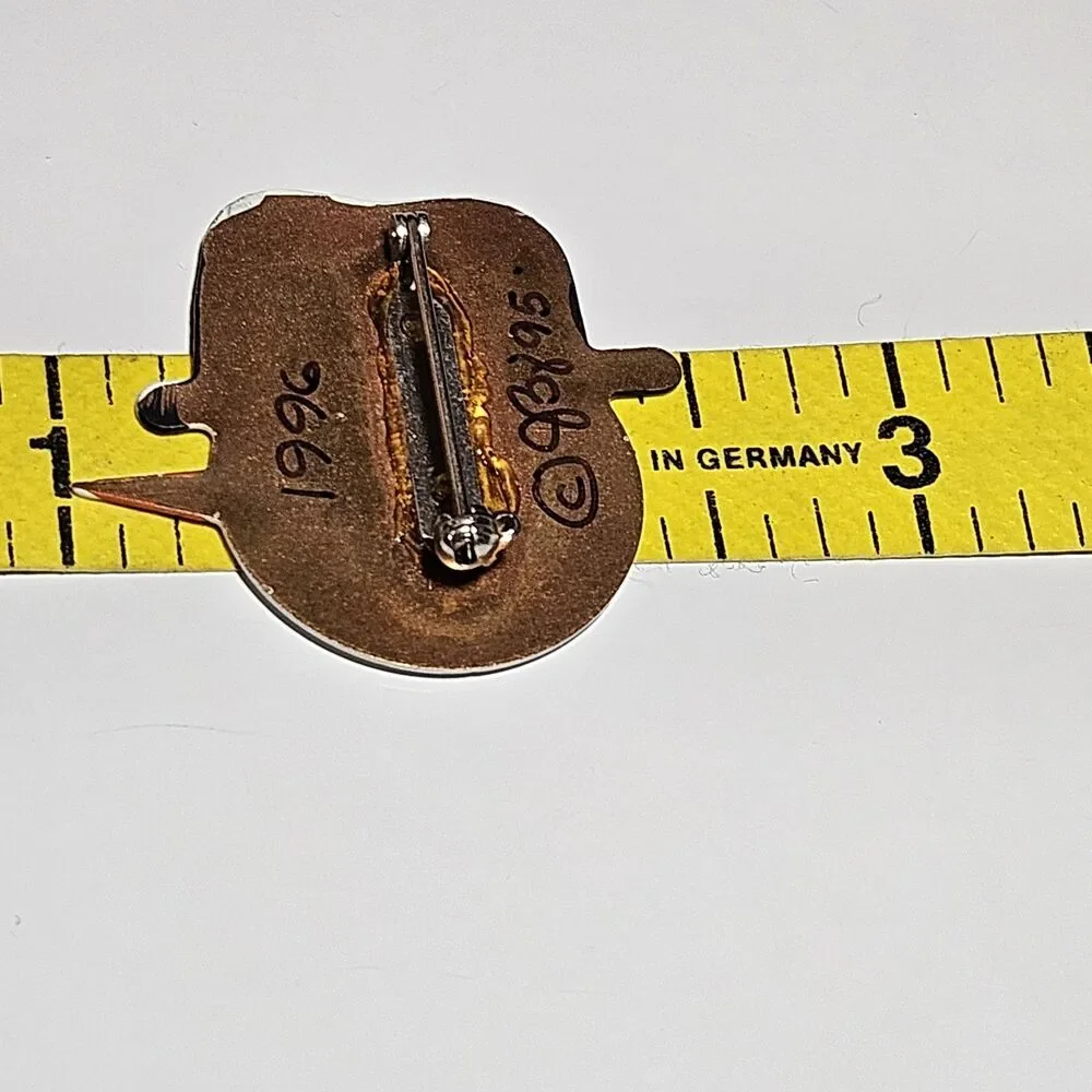 Signed Handmade Vintage Painted Metal Snowman Brooch